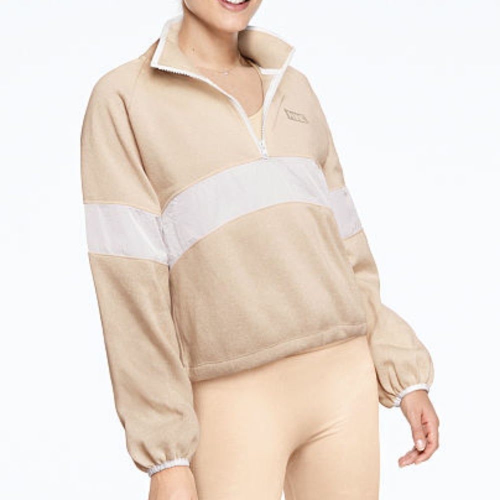 PINK Sweater Knit Cropped Half-Zip